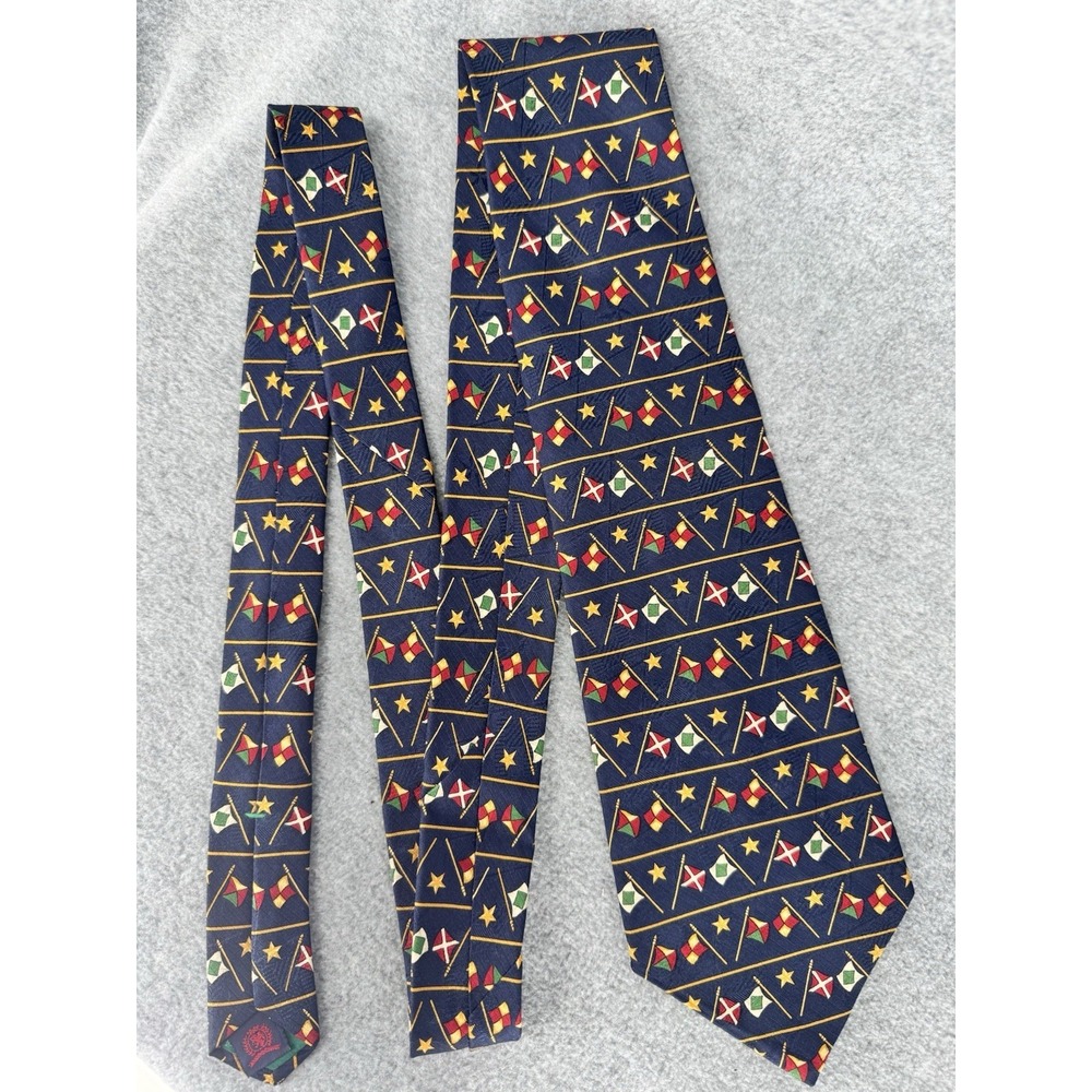 Tommy Hilfiger Nautical Flags 100% Silk Necktie Navy Blue Sailing Maritime Tie